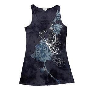 Cache Y2K Floral Butterfly Metallic Sequin Tank Top Scoop Neck Sleeveless Large